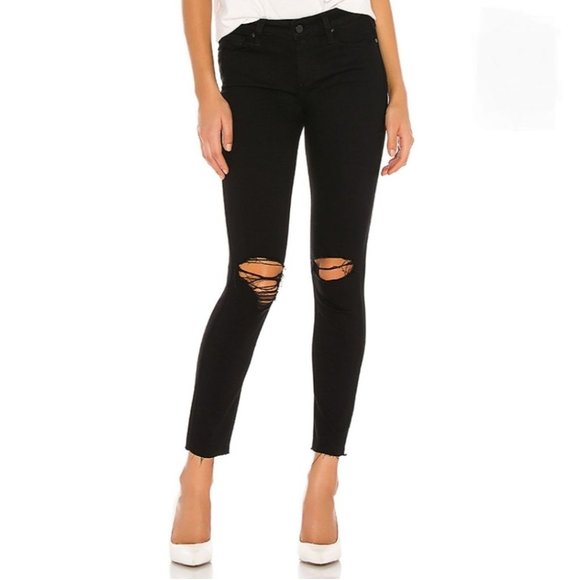 NEW PAIGE BLACK FRAYED JEANS - Picture 2 of 6